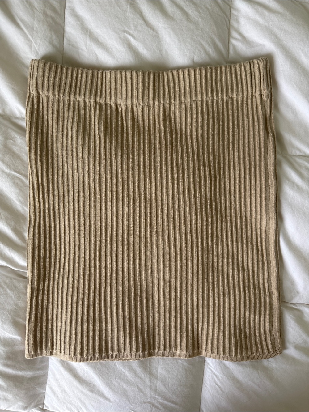 Ribbed Knit Mini Skirt in Beige Size Small